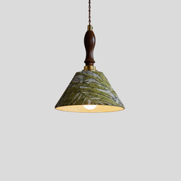 Artisan Textured Cone Pendant Light – Vintage Wood Handle Kitchen Dining Room Hanging Fixture