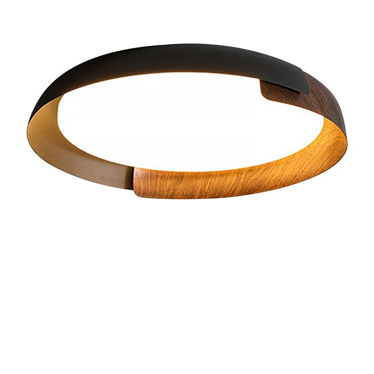 Solara Round Wood Accent LED Ceiling Light – Modern Flush Mount Bedroom Living Room Fixture