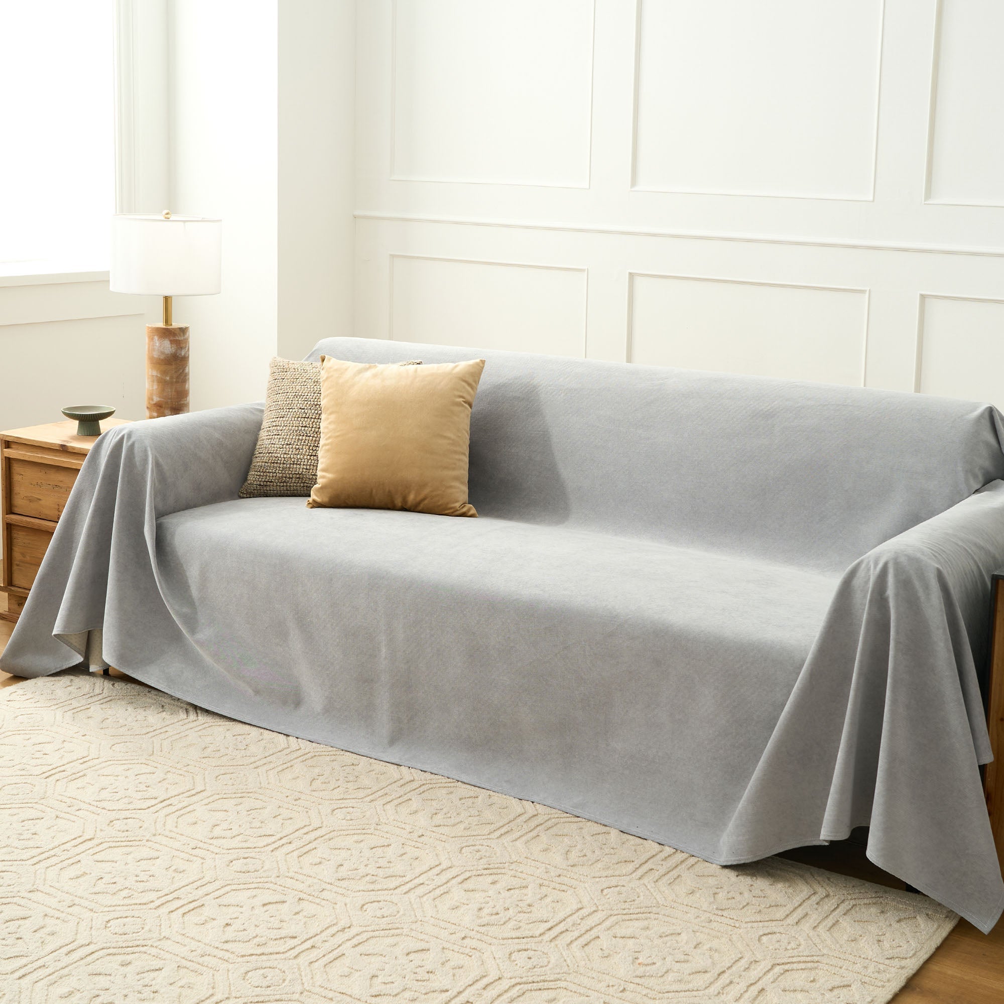 Cascada Velvet Sofa Throw – Heathered Blue Soft Fabric Couch Cover Living Room Bedroom Furniture Protector