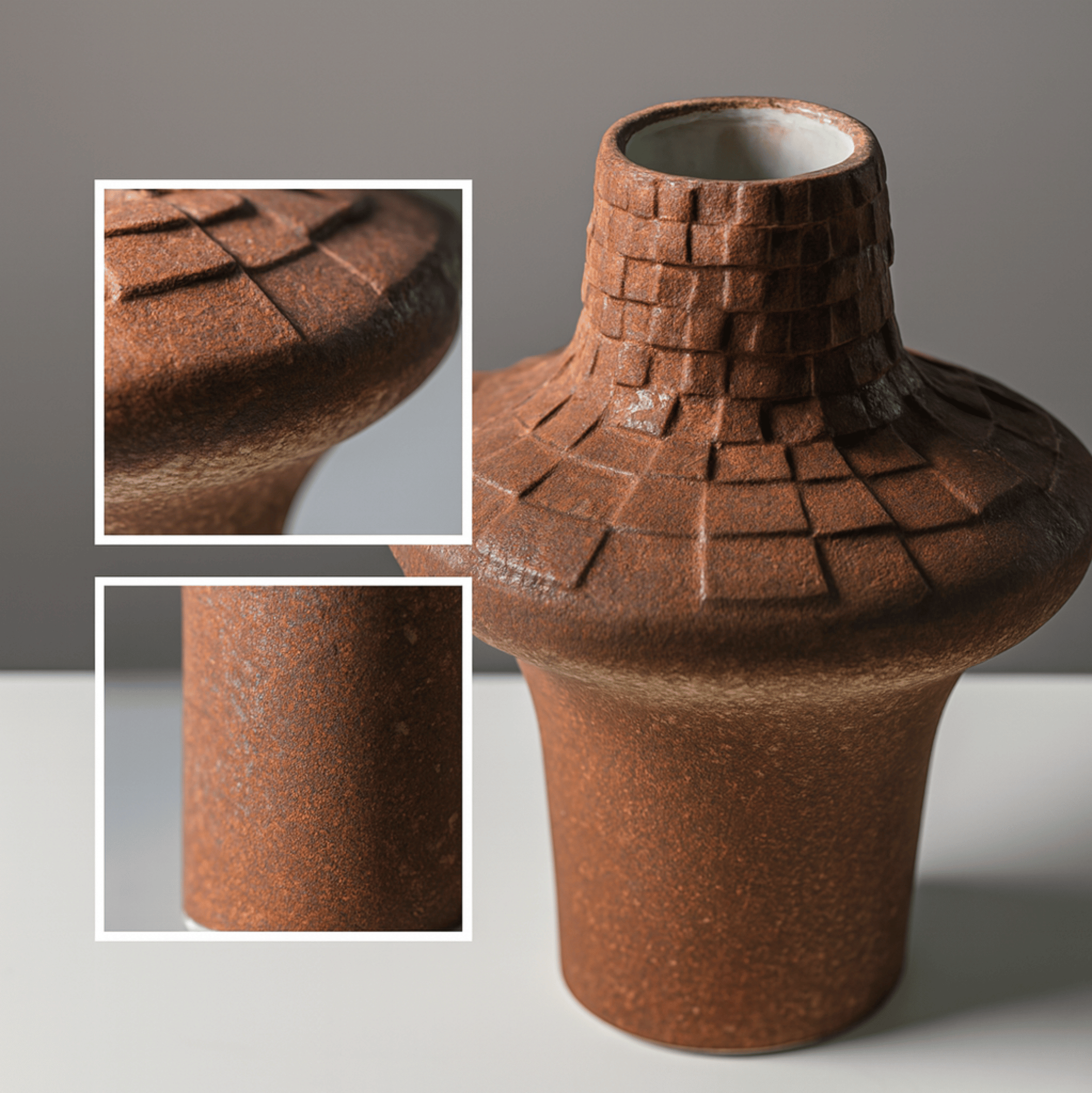 Terrix Textured Ceramic Vase – Rustic Terracotta Home Decor Vase Living Room Bedroom Entryway