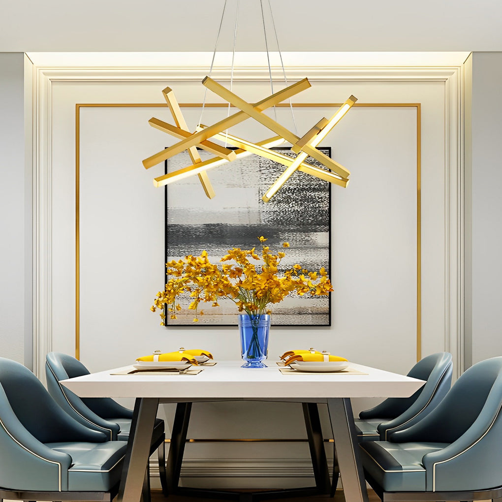Intersecting Linear LED Chandelier – Modern Starburst Dining Room Living Room Pendant