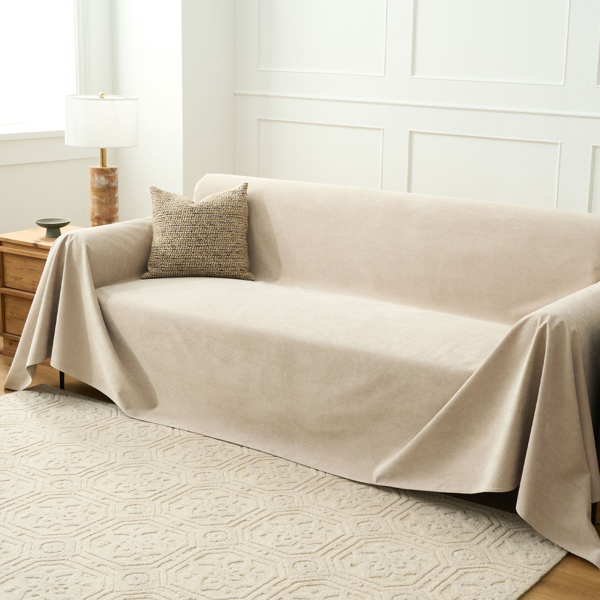 Cascada Velvet Sofa Throw – Heathered Blue Soft Fabric Couch Cover Living Room Bedroom Furniture Protector