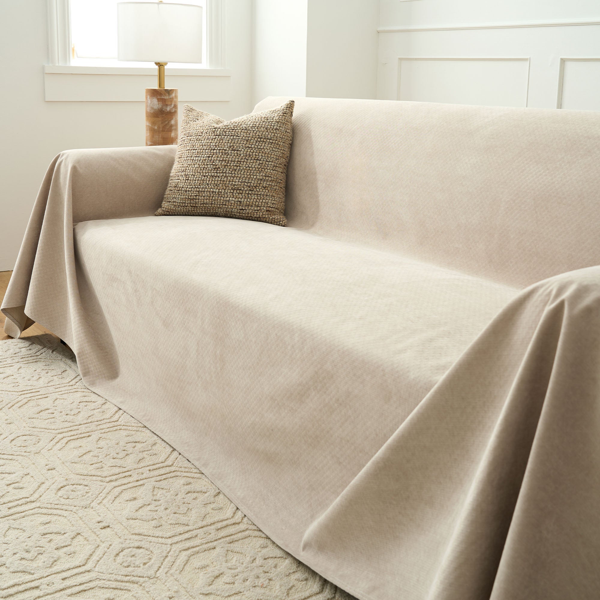 Cascada Velvet Sofa Throw – Heathered Blue Soft Fabric Couch Cover Living Room Bedroom Furniture Protector