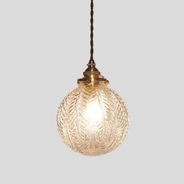 Round Glass Pendant Light – LED Clear Smoke Glass Pendant Fixture Feather Detail