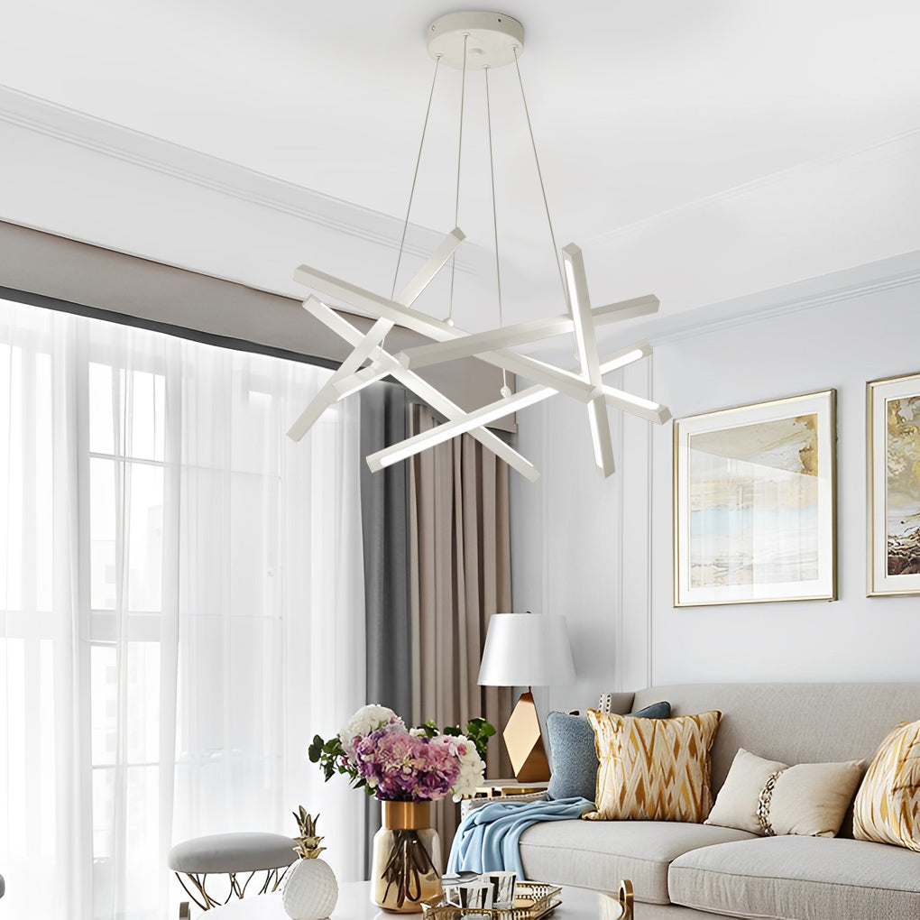 Intersecting Linear LED Chandelier – Modern Starburst Dining Room Living Room Pendant