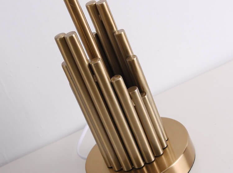 Brass Tiered Column Table Lamp – Modern Fabric Shade Bedside Light