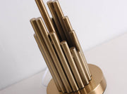 Brass Tiered Column Table Lamp – Modern Fabric Shade Bedside Light