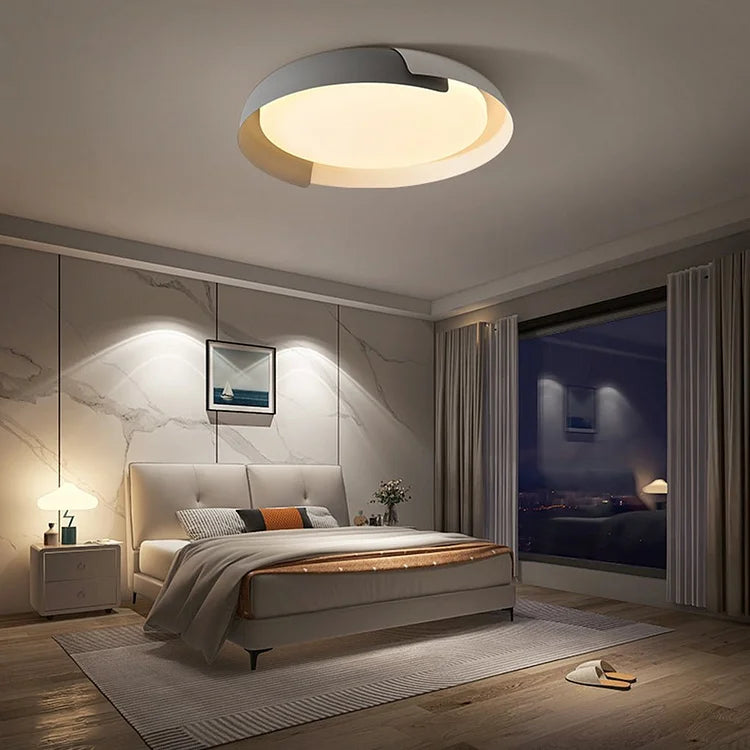 Solara Round Wood Accent LED Ceiling Light – Modern Flush Mount Bedroom Living Room Fixture