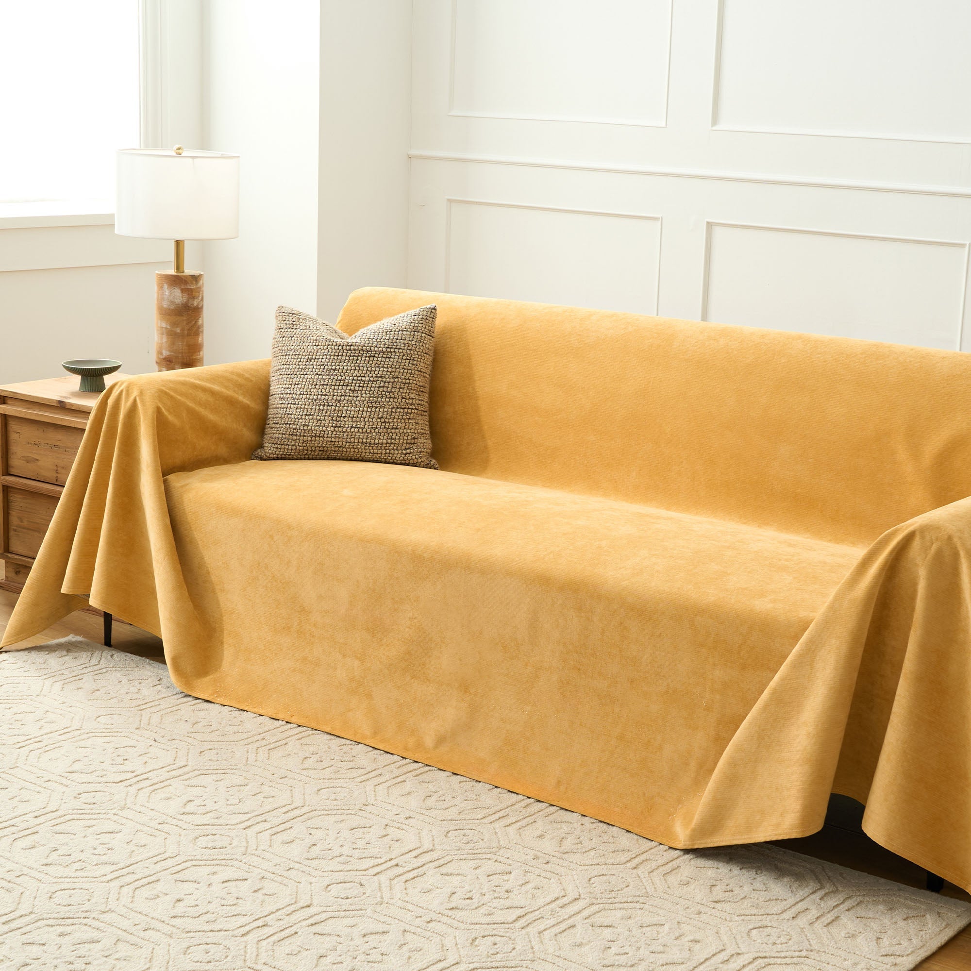 Cascada Velvet Sofa Throw – Heathered Blue Soft Fabric Couch Cover Living Room Bedroom Furniture Protector