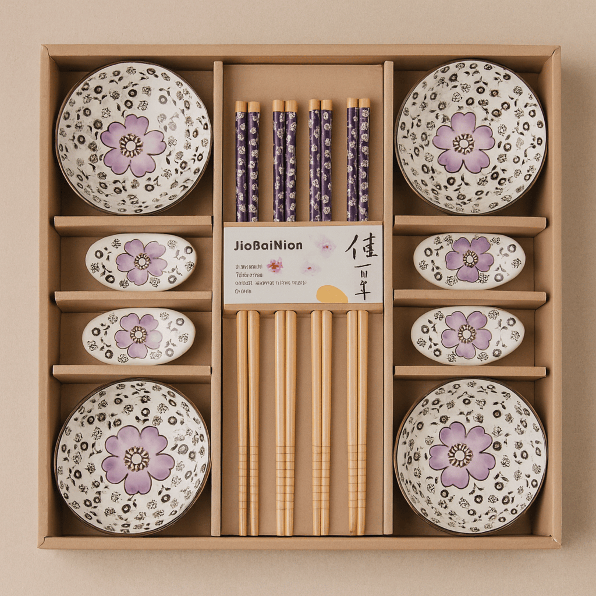 Hanami Ceramic Sushi Dinnerware Set – 12 Piece Blue Floral Japanese Tableware Bowls Plates Chopsticks Gift Box
