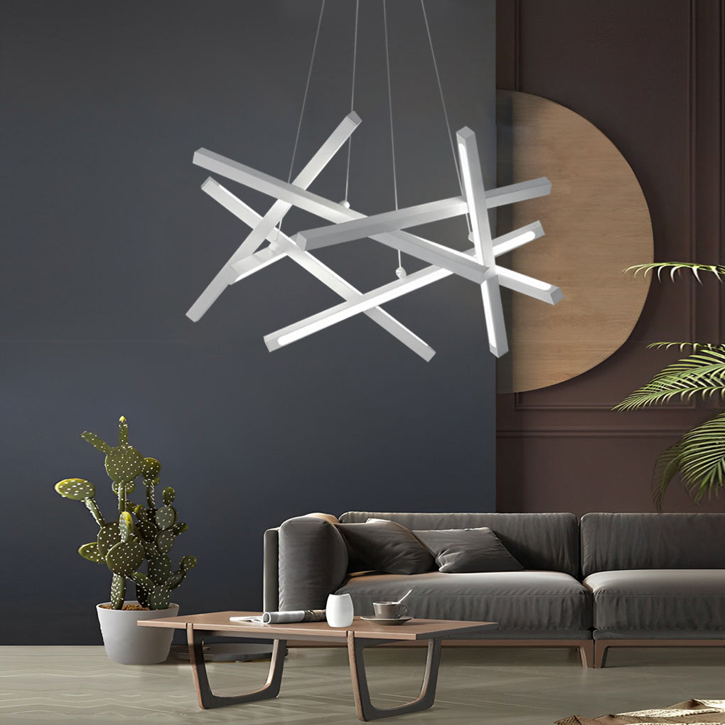Intersecting Linear LED Chandelier – Modern Starburst Dining Room Living Room Pendant