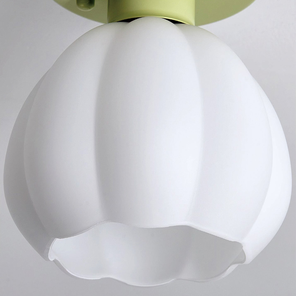Petalia Flush Mount Ceiling Light – Modern Frosted Glass Shade Green Base Decorative Lighting Bedroom Kitchen