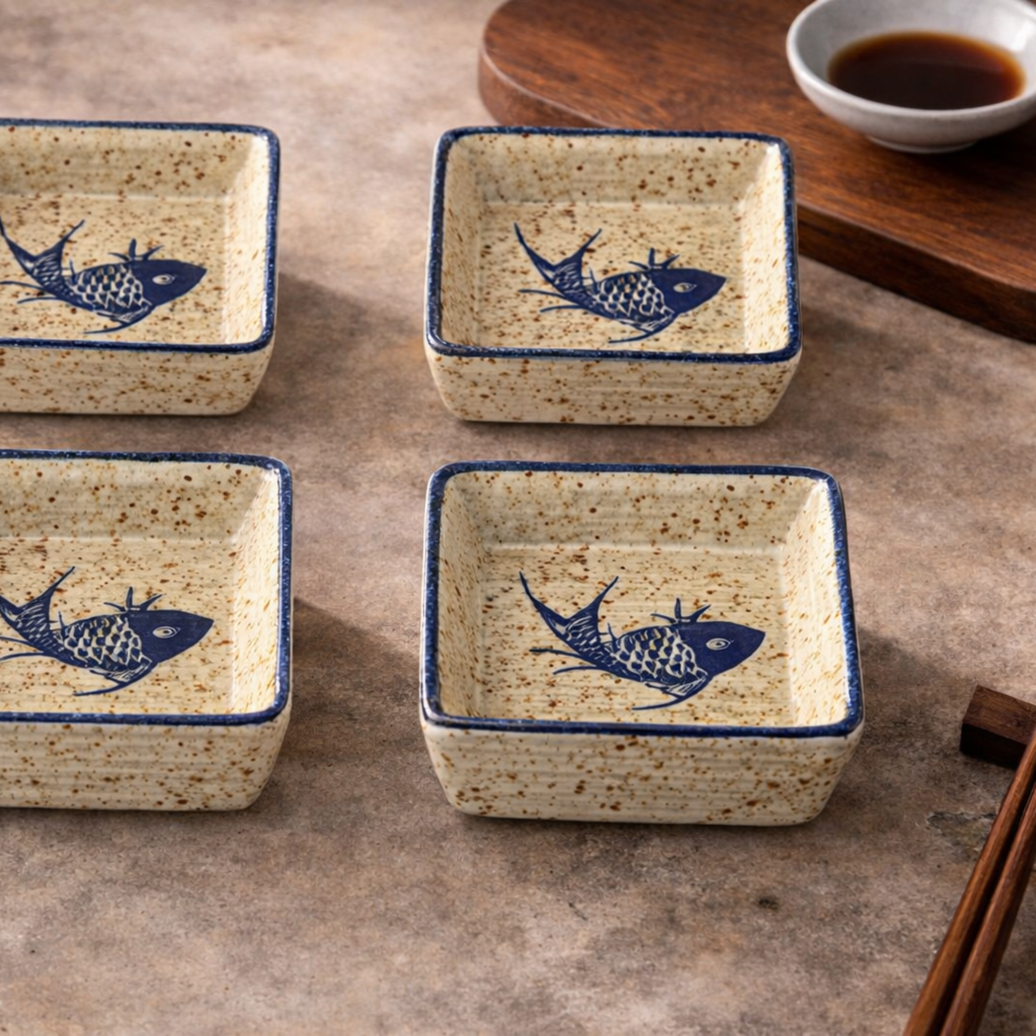 Hanami Ceramic Sauce Dish Set – Japanese Hand-Painted Small Serving Bowls Wooden Tray Appetizer Condiment