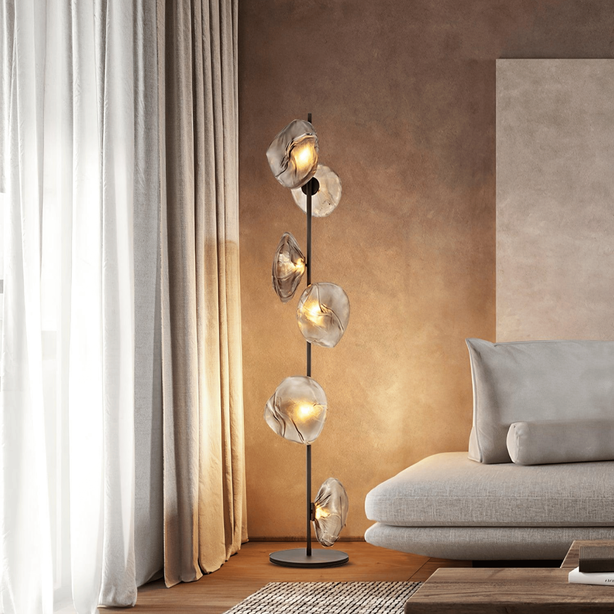 Ovolux Orb Floor Lamp – Modern Artistic Glass Floor Living Room Lamps Smoked Metal Decorative Lighting