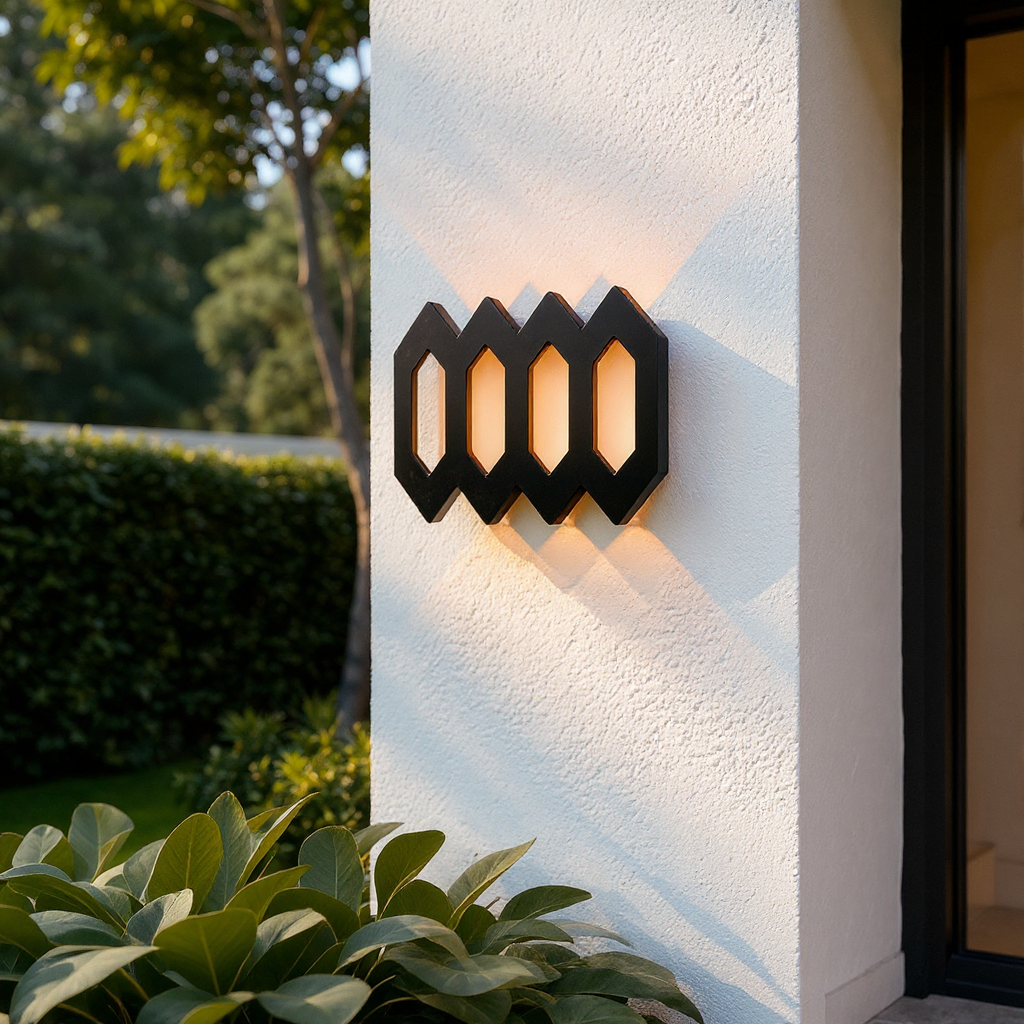 Hexa Shield Wall Lamp – LED Outdoor Geometric Wall Lighting Fixture