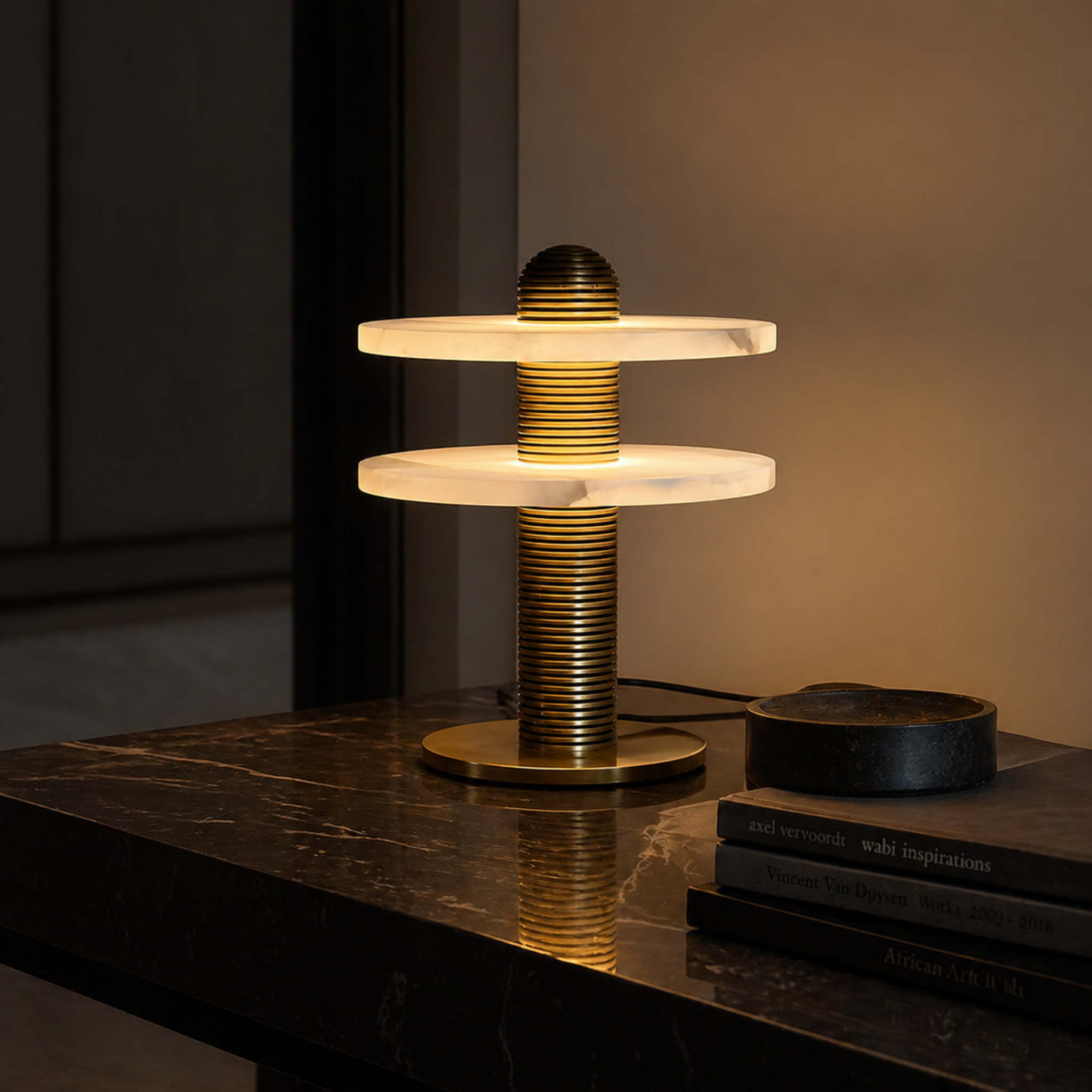 Stratum Marble Table Lamp – Modern Tiered Alabaster Brass Living Room Bedroom Decorative Lighting