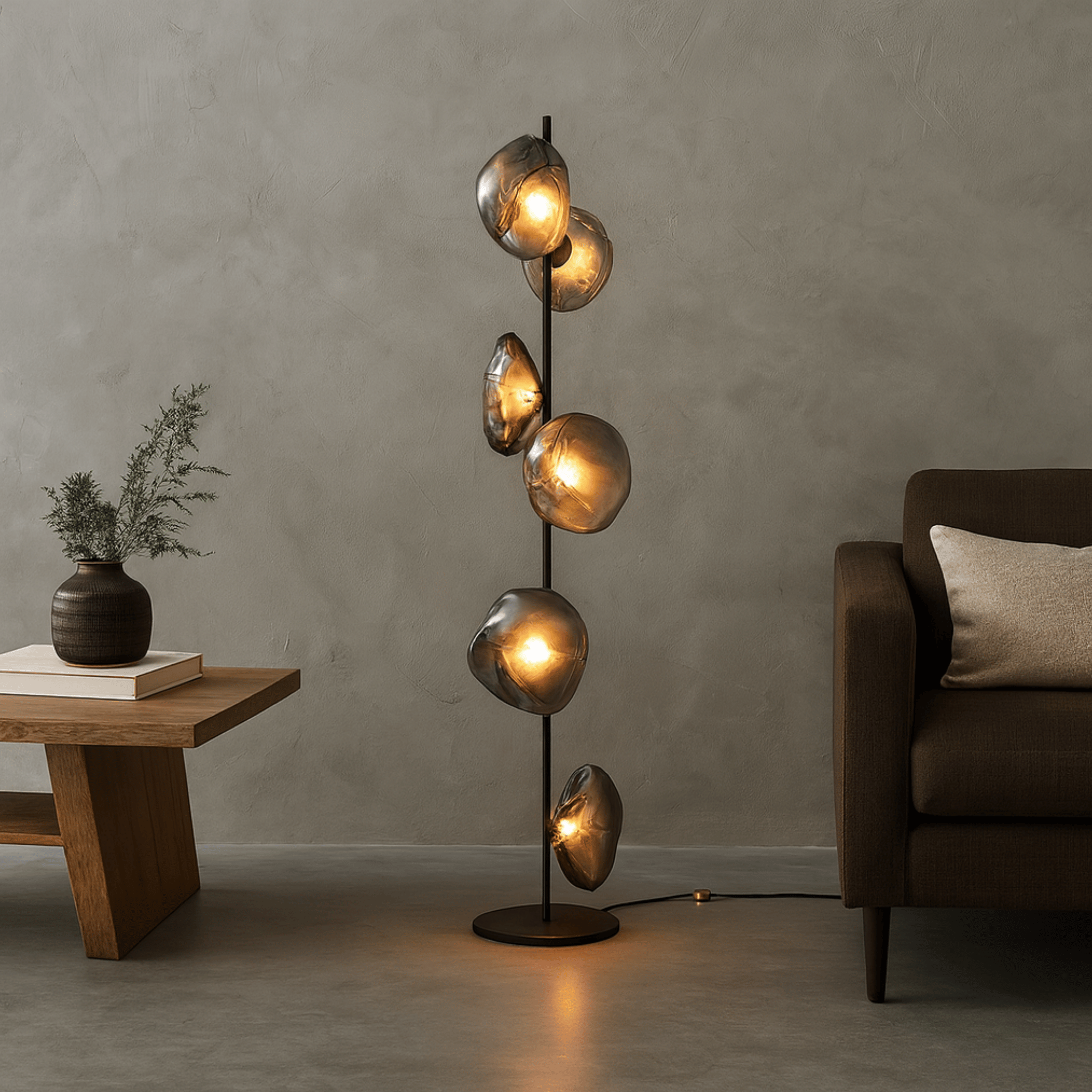 Ovolux Orb Floor Lamp – Modern Artistic Glass Floor Living Room Lamps Smoked Metal Decorative Lighting