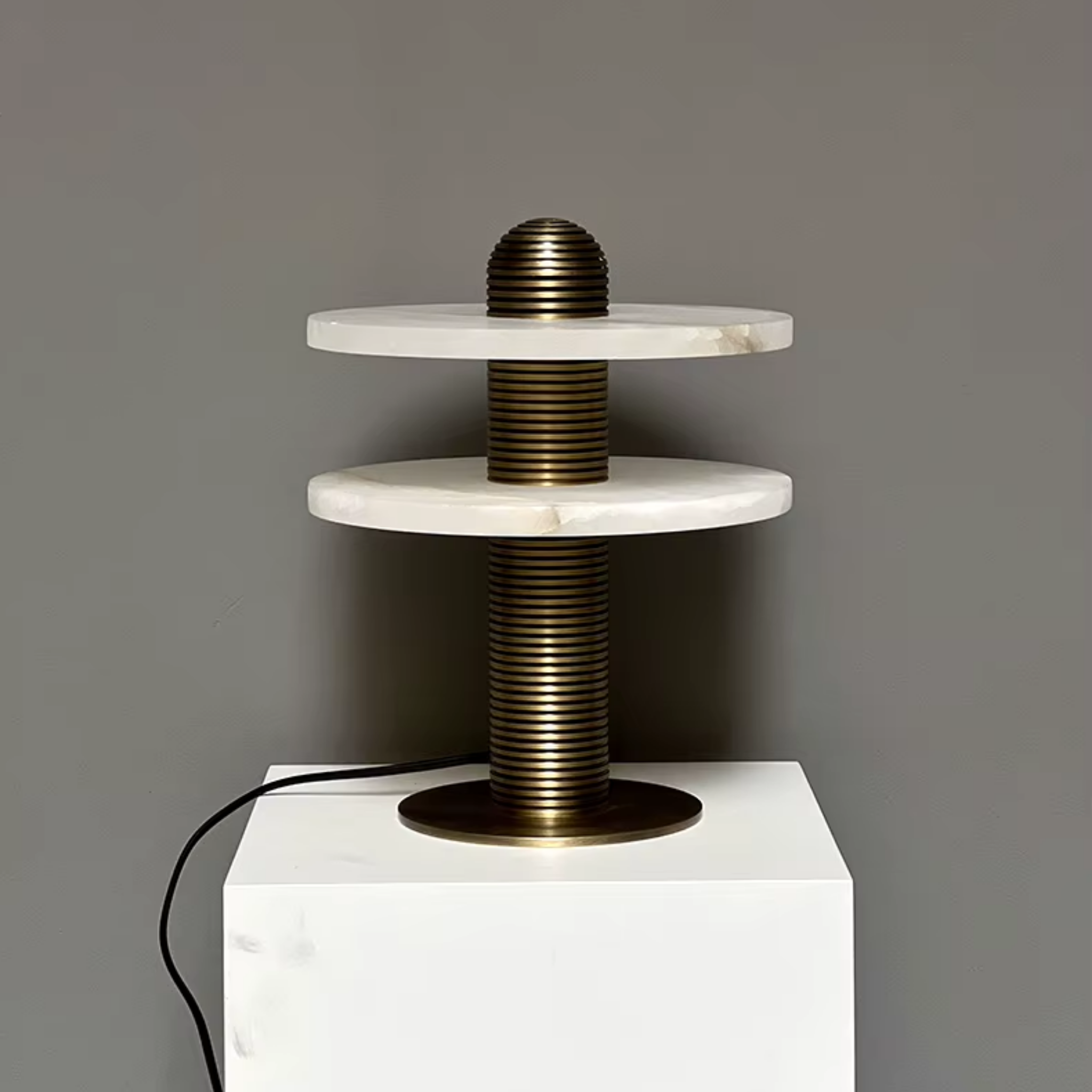 Stratum Marble Table Lamp – Modern Tiered Alabaster Brass Living Room Bedroom Decorative Lighting