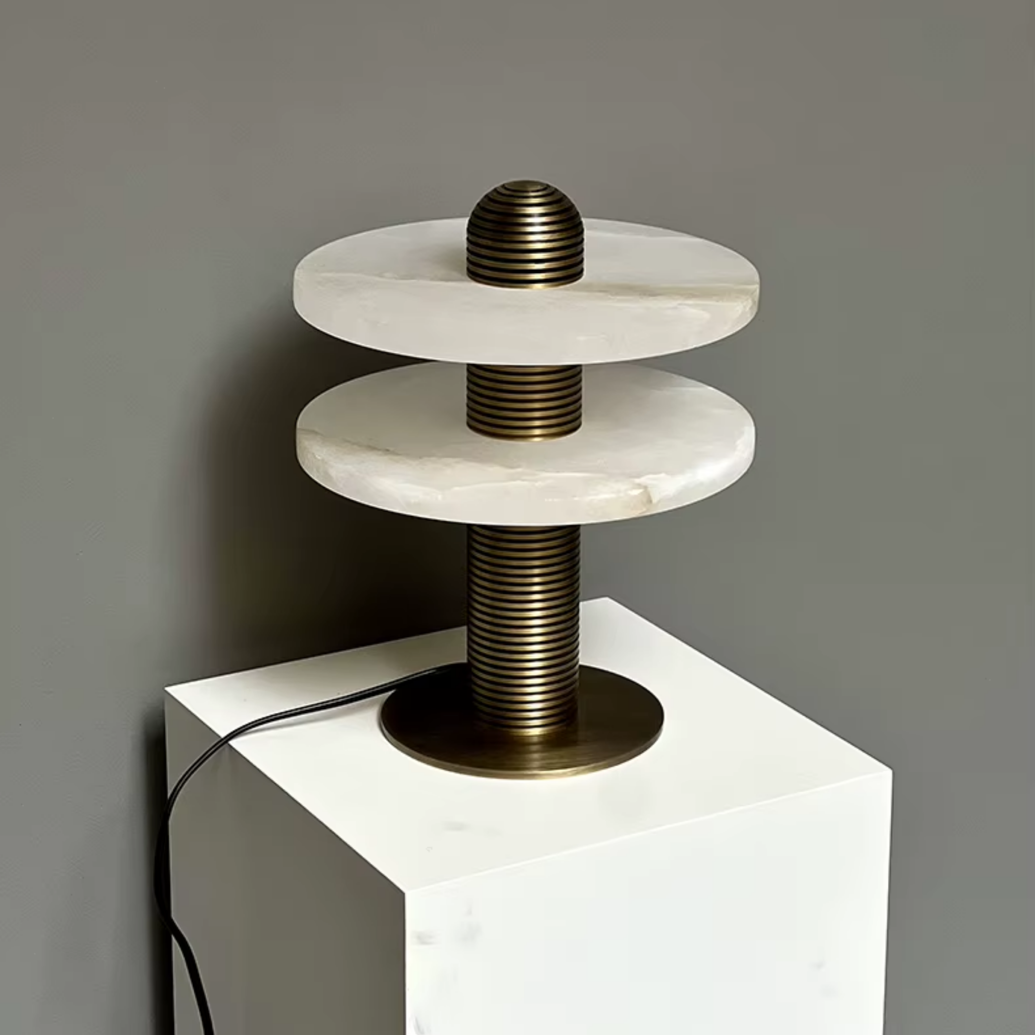 Stratum Marble Table Lamp – Modern Tiered Alabaster Brass Living Room Bedroom Decorative Lighting