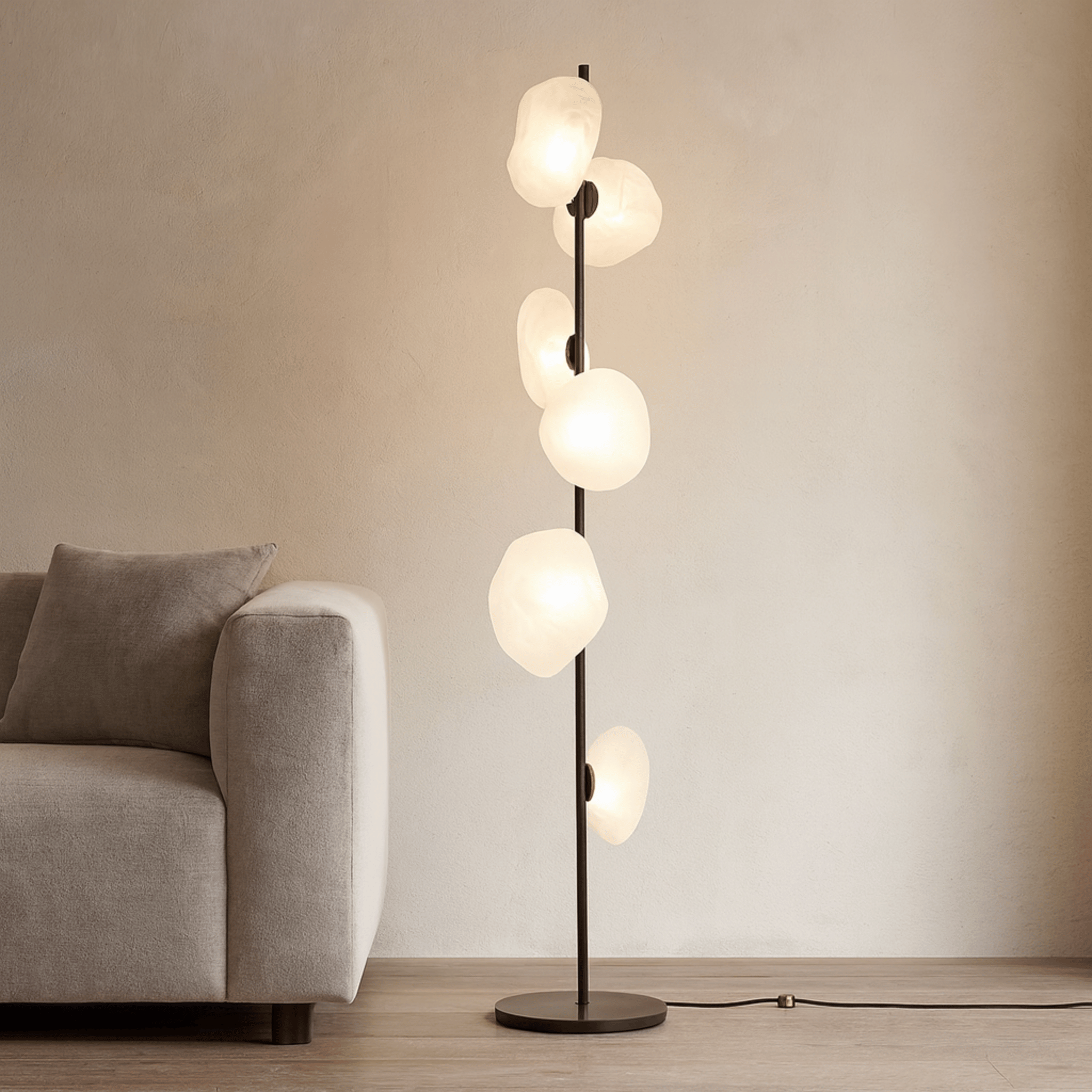 Ovolux Orb Floor Lamp – Modern Artistic Glass Floor Living Room Lamps Smoked Metal Decorative Lighting