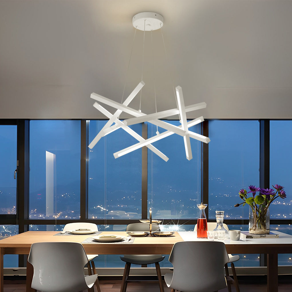 Intersecting Linear LED Chandelier – Modern Starburst Dining Room Living Room Pendant