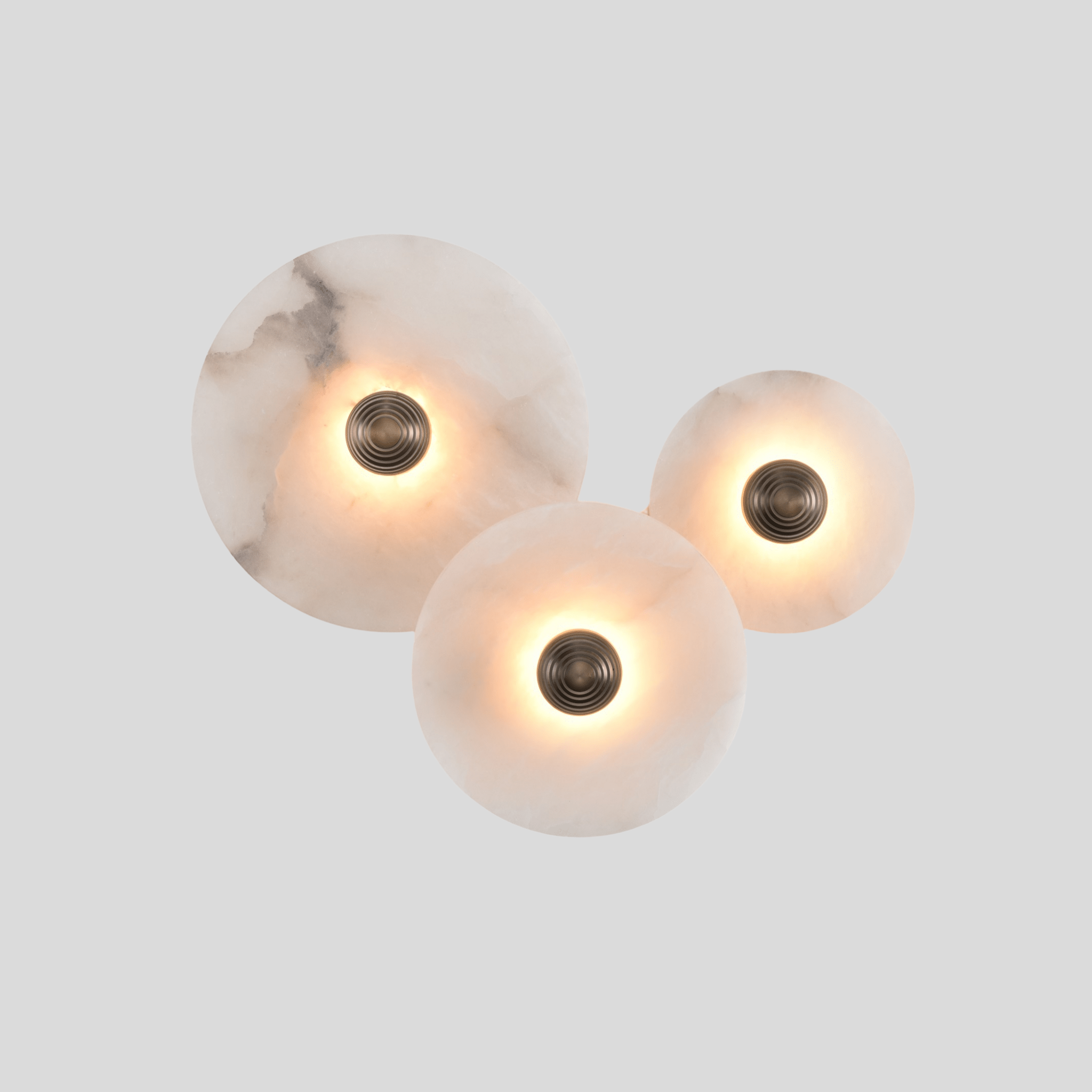Halo Alabaster Disc Wall Lamp - Triple Round Stone Wall Light Feature