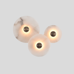 Halo Alabaster Disc Wall Lamp - Triple Round Stone Wall Light Feature