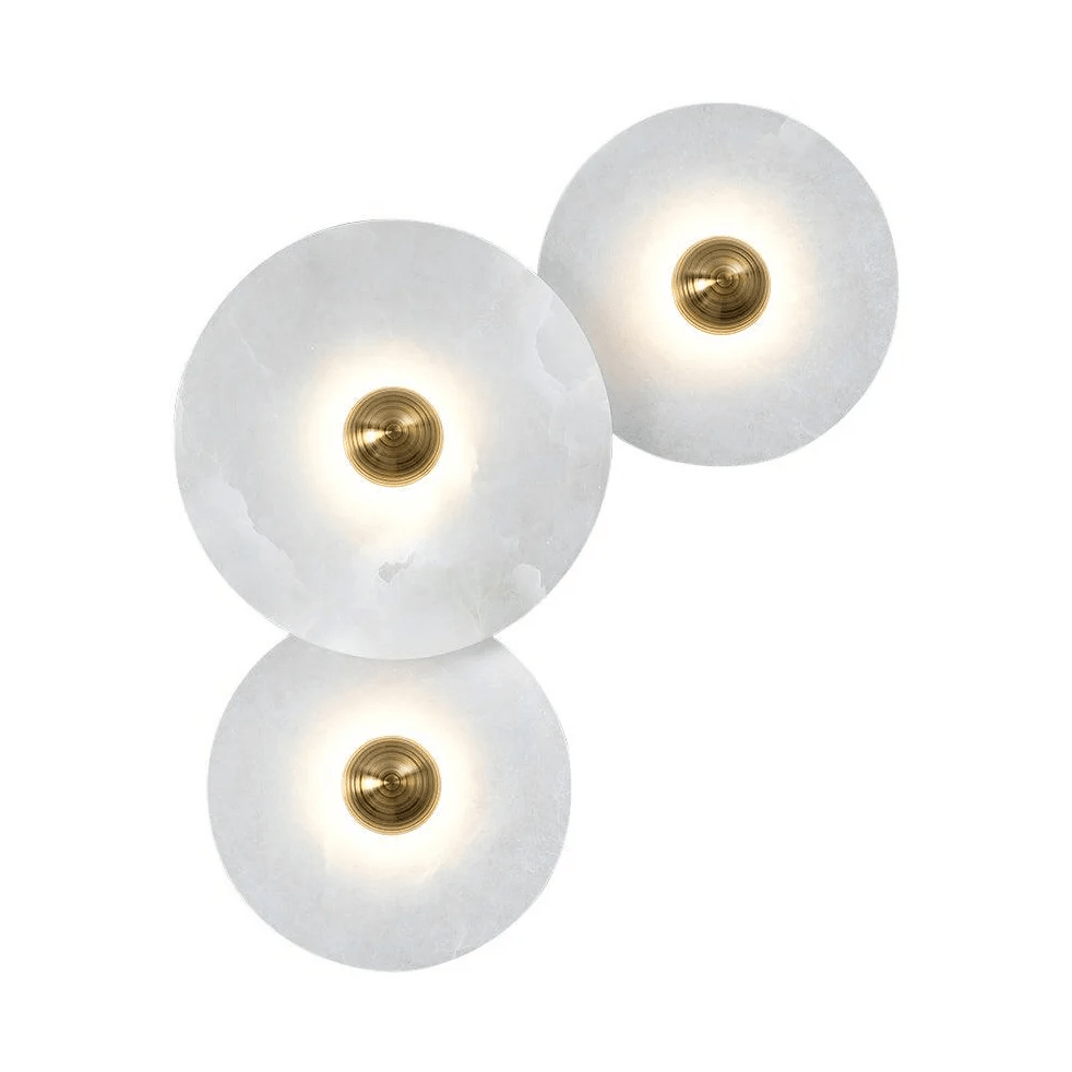 Halo Alabaster Disc Wall Lamp - Triple Round Stone Wall Light Feature