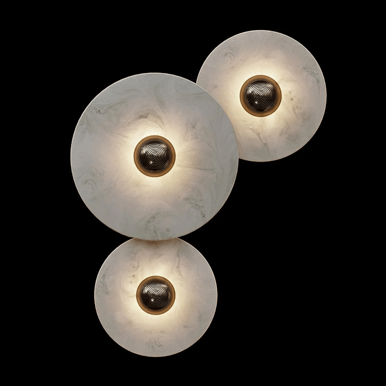 Halo Alabaster Disc Wall Lamp - Triple Round Stone Wall Light Feature