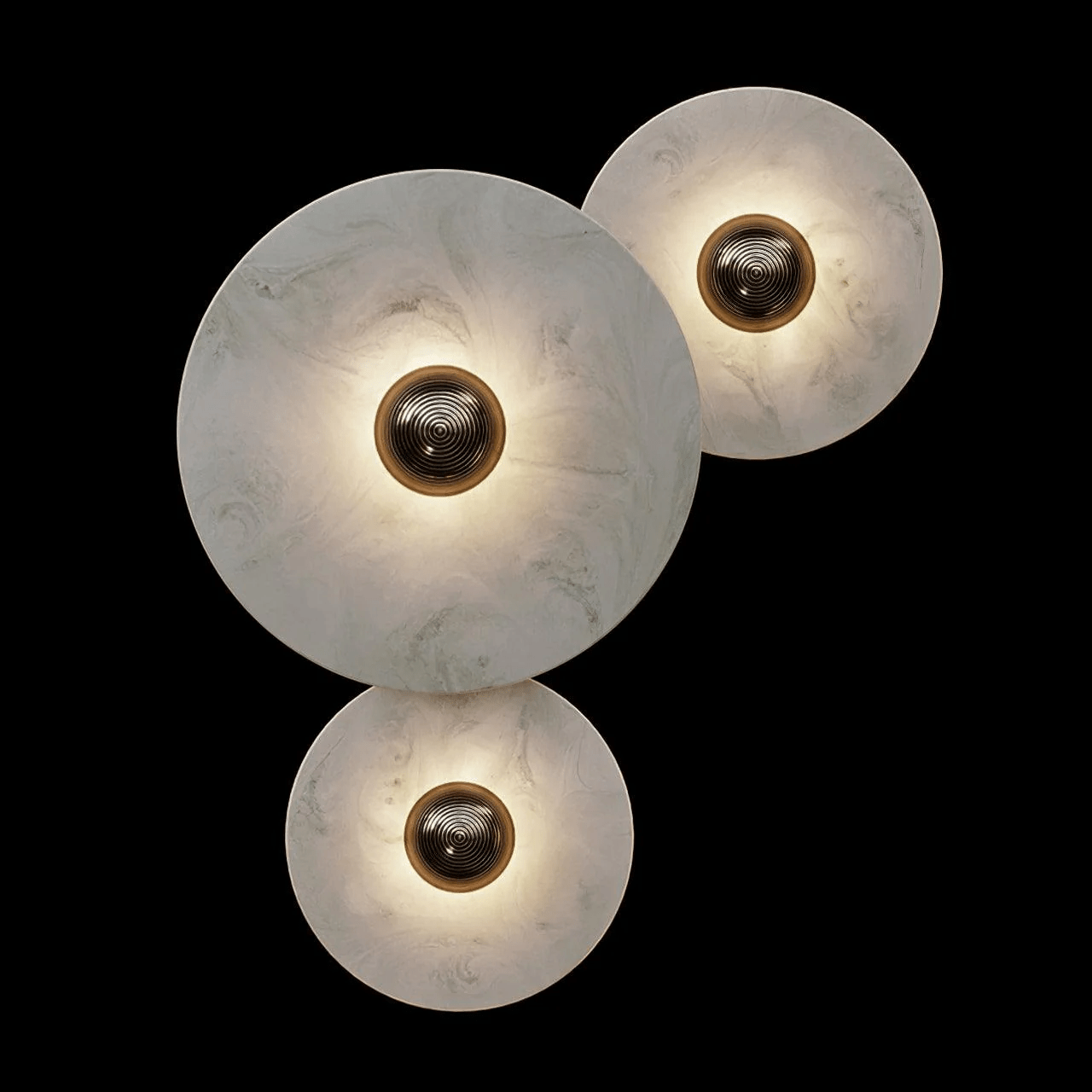 Halo Alabaster Disc Wall Lamp - Triple Round Stone Wall Light Feature