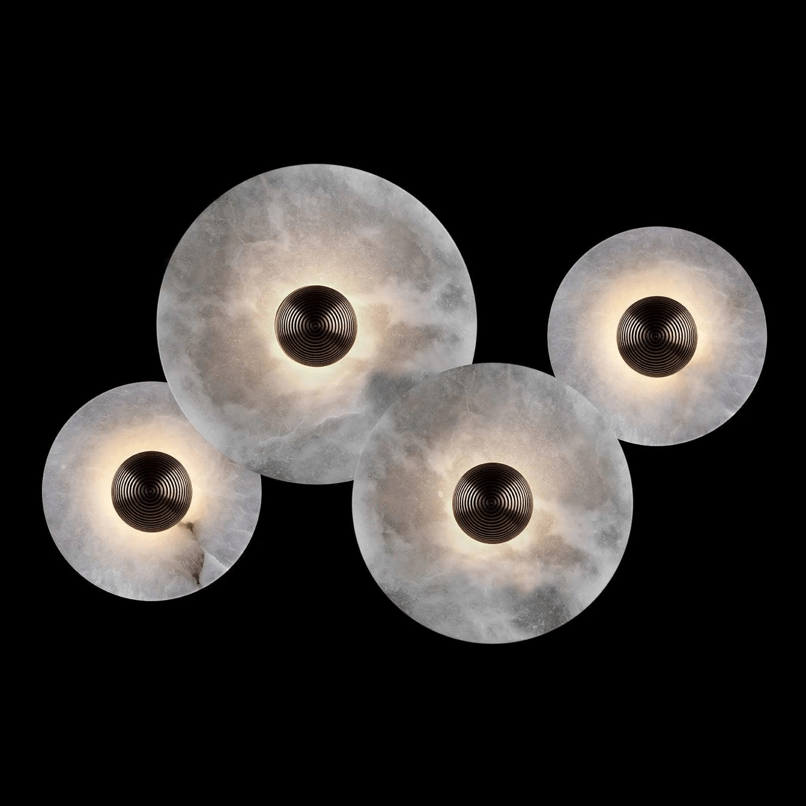 Halo Alabaster Disc Wall Lamp - Triple Round Stone Wall Light Feature