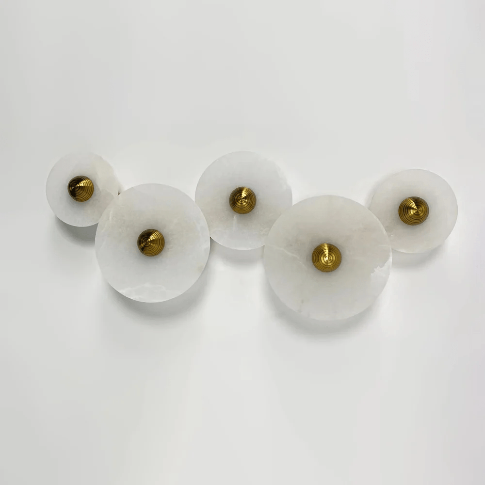 Halo Alabaster Disc Wall Lamp - Triple Round Stone Wall Light Feature
