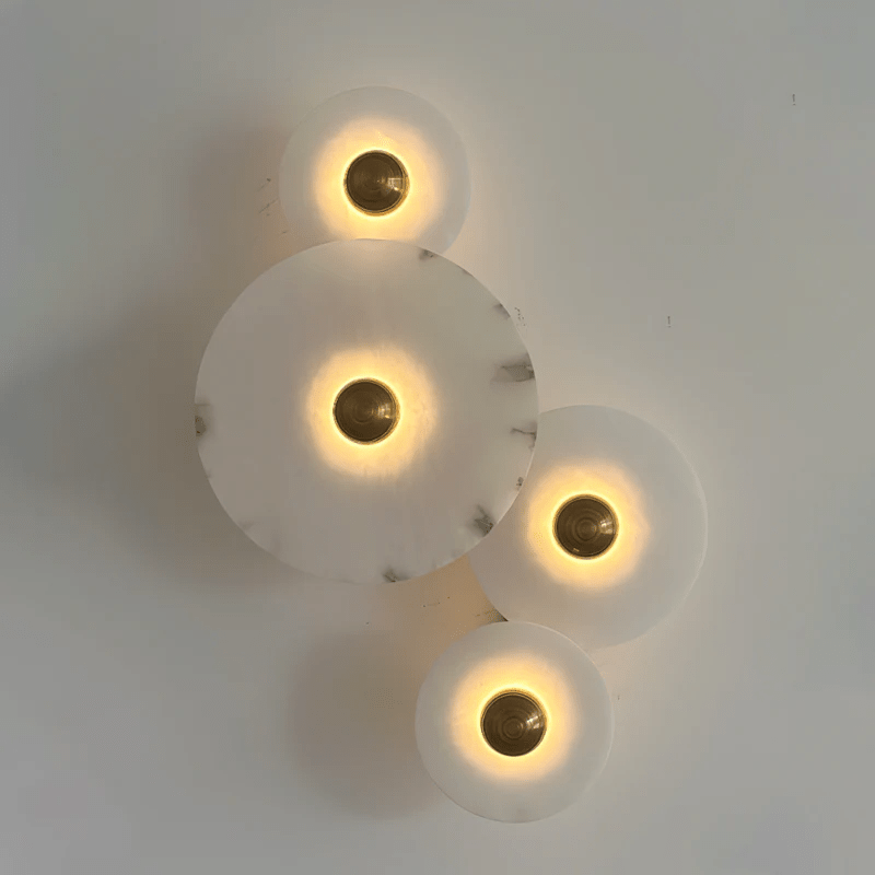 Halo Alabaster Disc Wall Lamp - Triple Round Stone Wall Light Feature