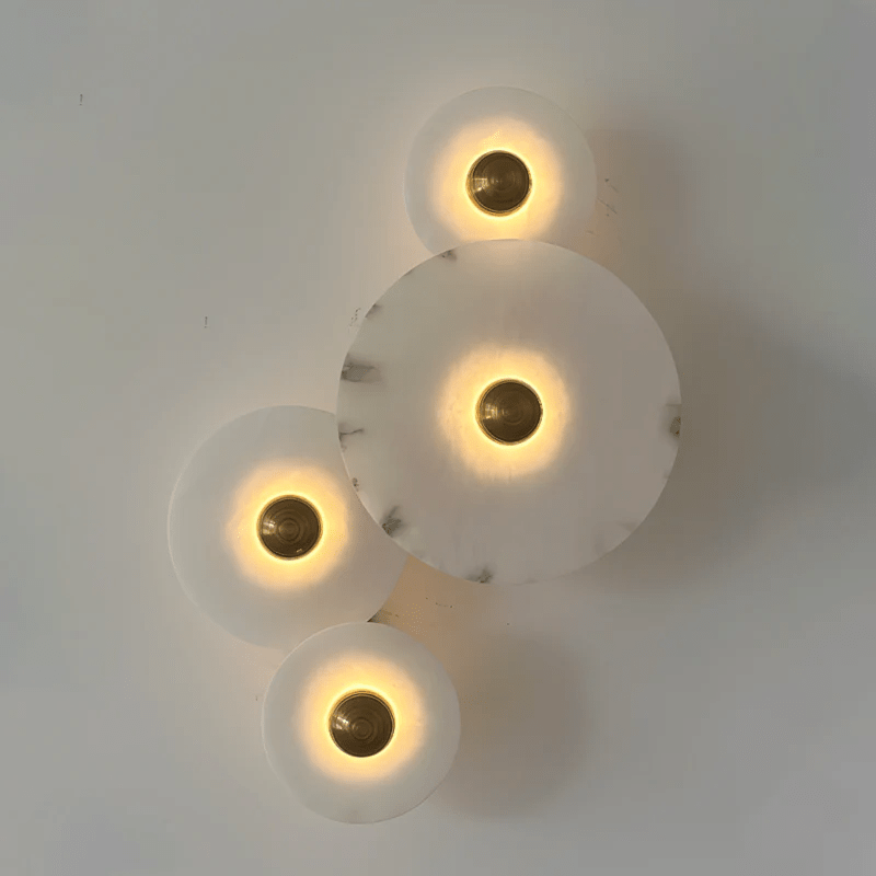 Halo Alabaster Disc Wall Lamp - Triple Round Stone Wall Light Feature