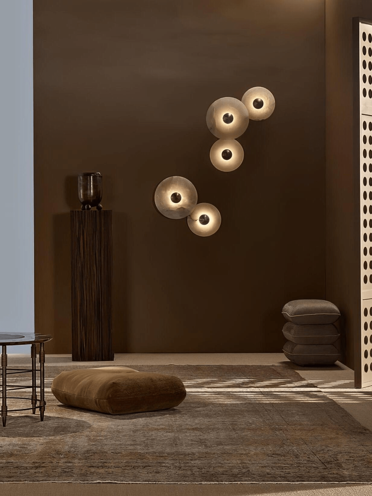 Halo Alabaster Disc Wall Lamp - Triple Round Stone Wall Light Feature