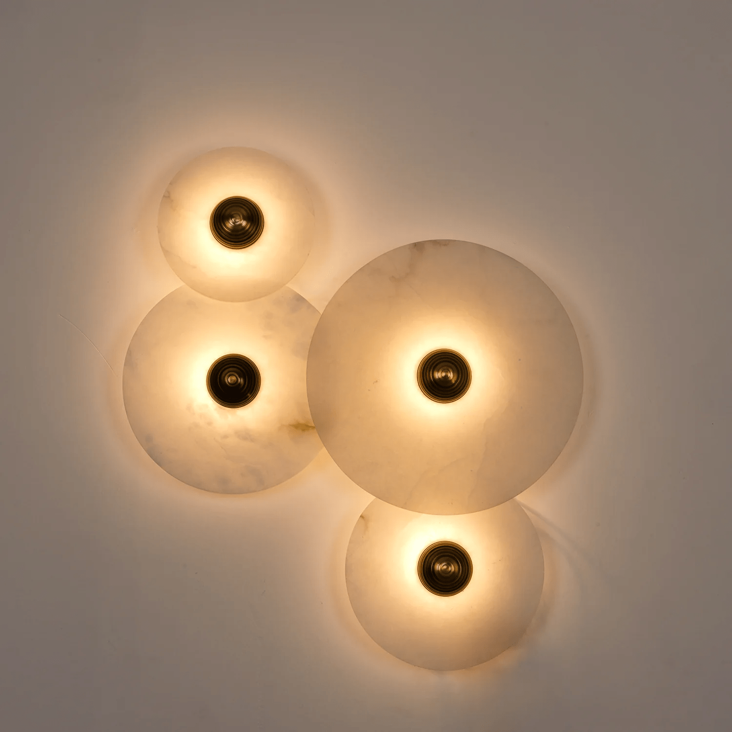 Halo Alabaster Disc Wall Lamp - Triple Round Stone Wall Light Feature
