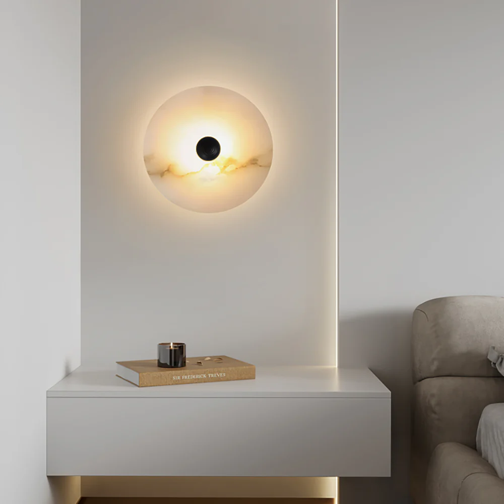 Halo Alabaster Disc Wall Lamp - Triple Round Stone Wall Light Feature