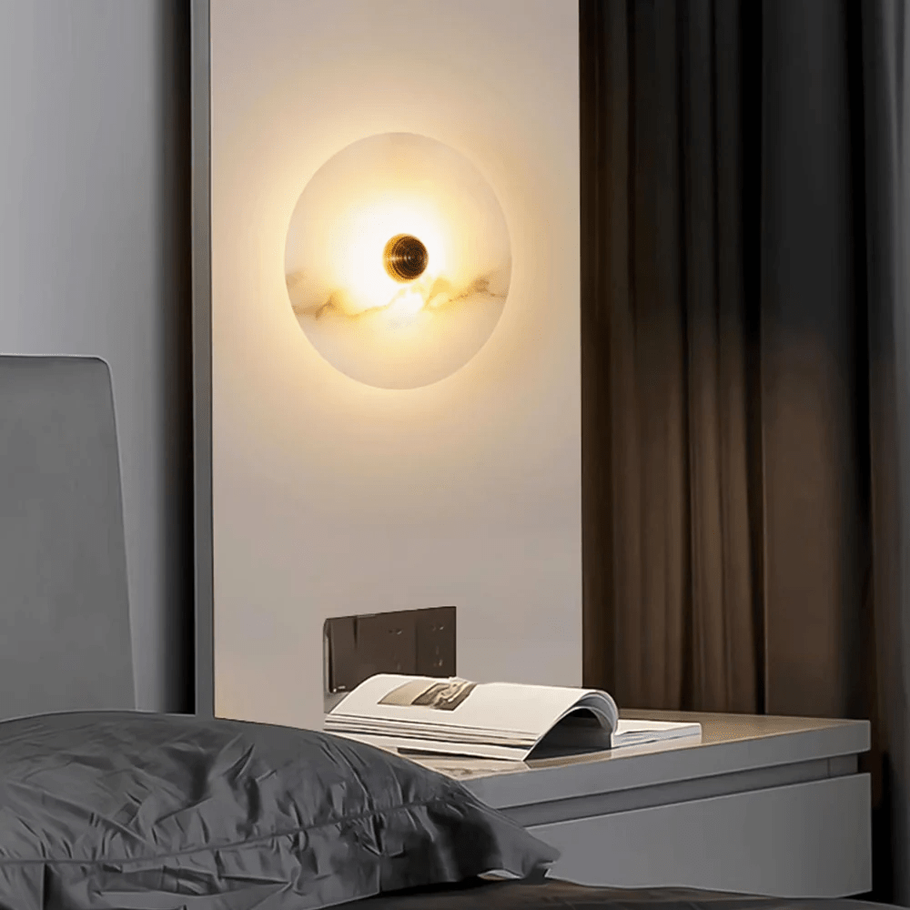 Halo Alabaster Disc Wall Lamp - Triple Round Stone Wall Light Feature