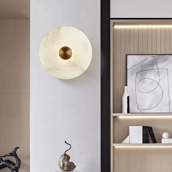 Halo Alabaster Disc Wall Lamp - Triple Round Stone Wall Light Feature