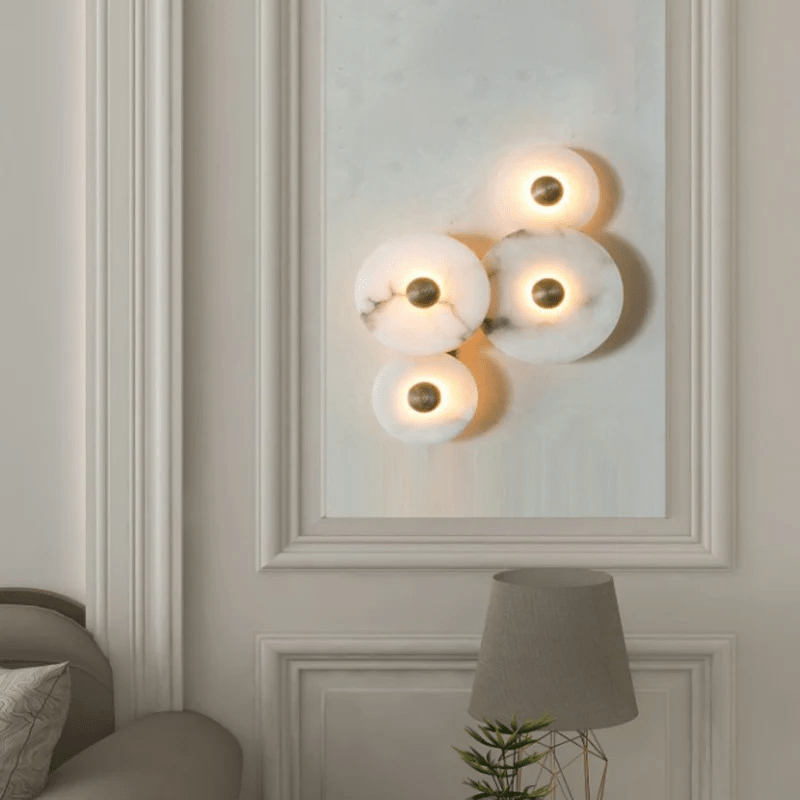 Halo Alabaster Disc Wall Lamp - Triple Round Stone Wall Light Feature