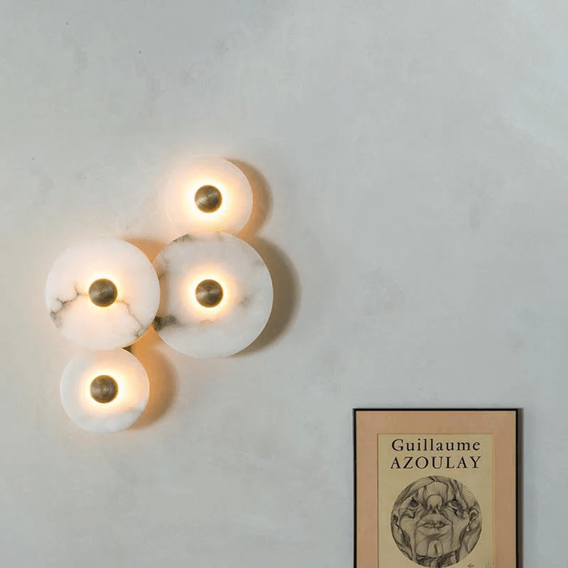 Halo Alabaster Disc Wall Lamp - Triple Round Stone Wall Light Feature