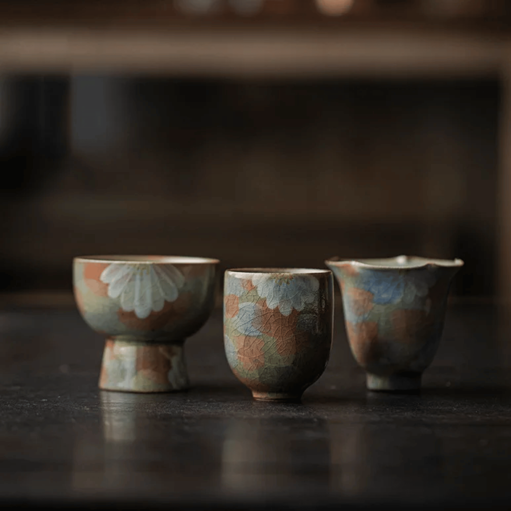 Kōyō Ember Ceramic Teacup Set – Handcrafted Japanese Tea Cups Artisan Pottery Home Decor