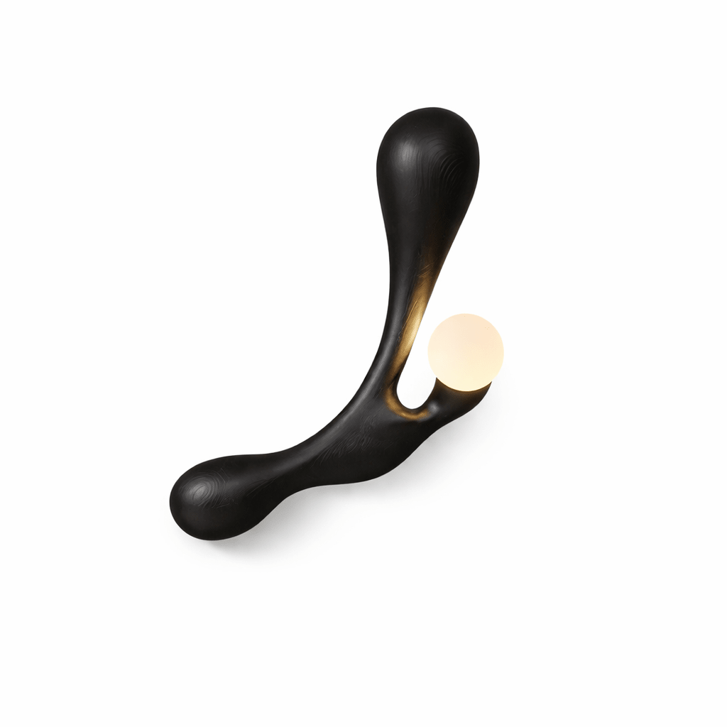 Driftwood Sculptural Wall Lamp – Modern Solid Wood Orb Bedroom Accent Sconce Light