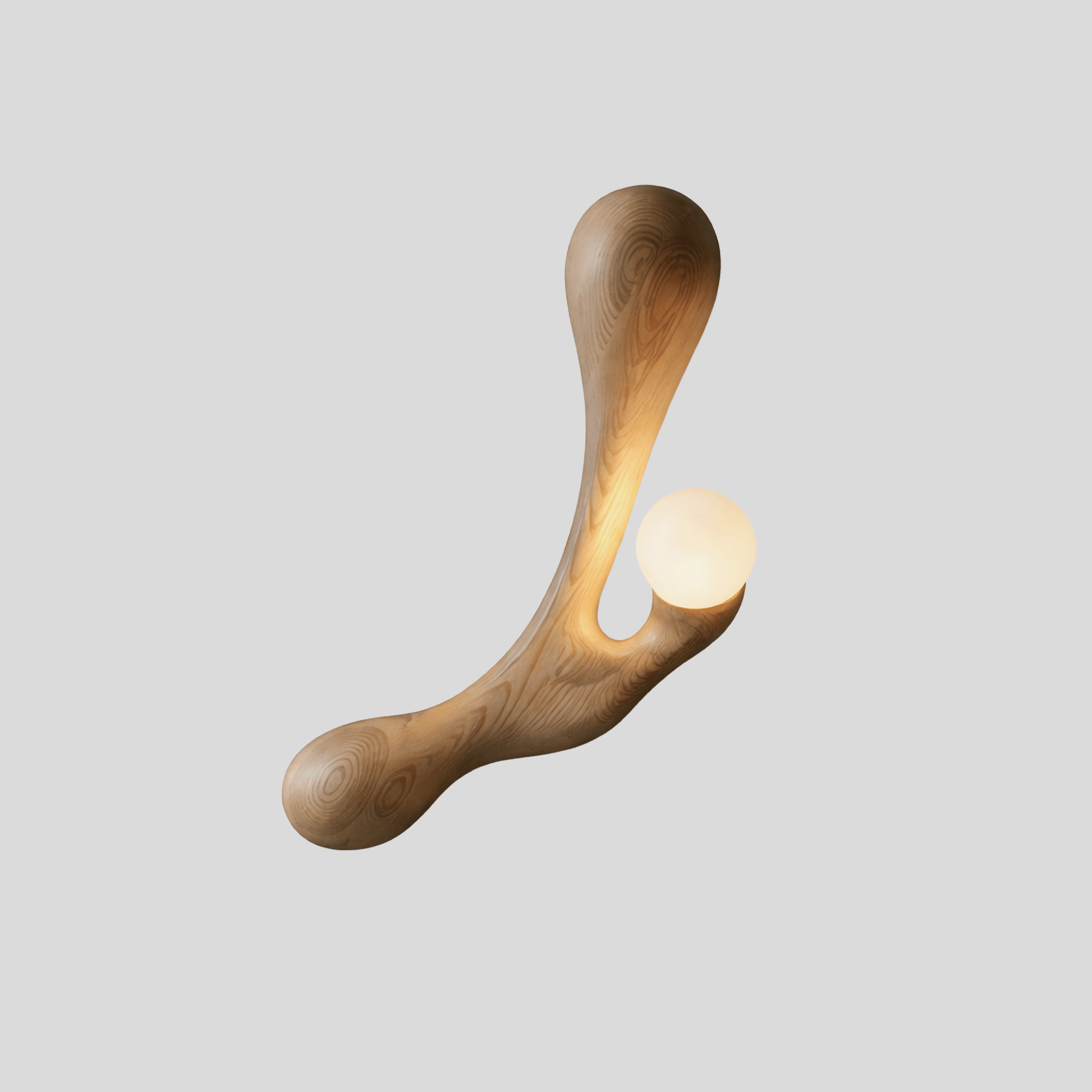 Driftwood Sculptural Wall Lamp – Modern Solid Wood Orb Bedroom Accent Sconce Light