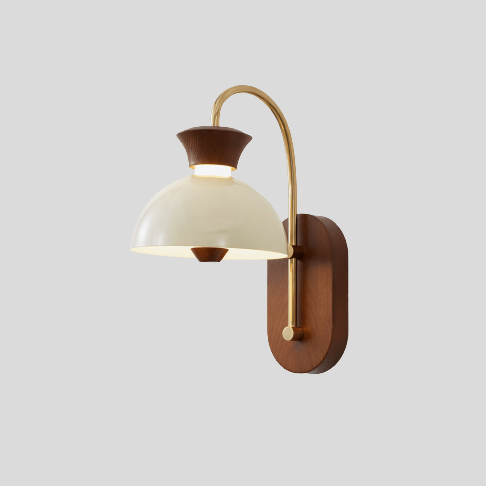 Harlow Arch Wall Lamp – Mid Century Wood Brass Bedside Reading Wall Sconce
