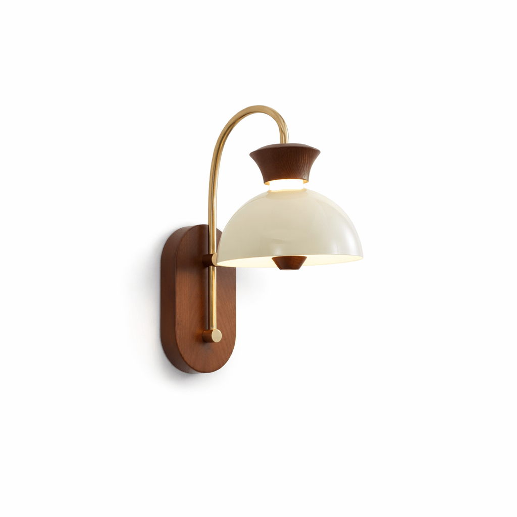 Harlow Arch Wall Lamp – Mid Century Wood Brass Bedside Reading Wall Sconce