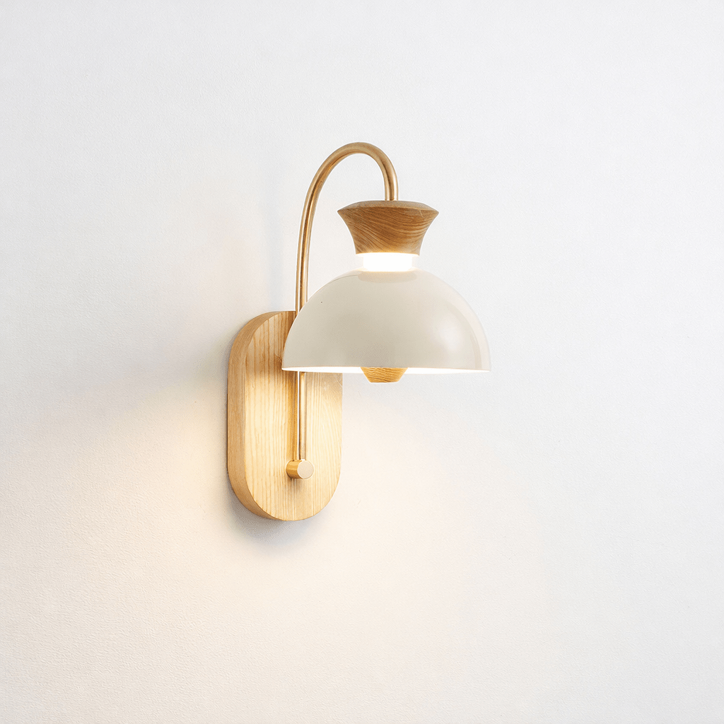 Harlow Arch Wall Lamp – Mid Century Wood Brass Bedside Reading Wall Sconce