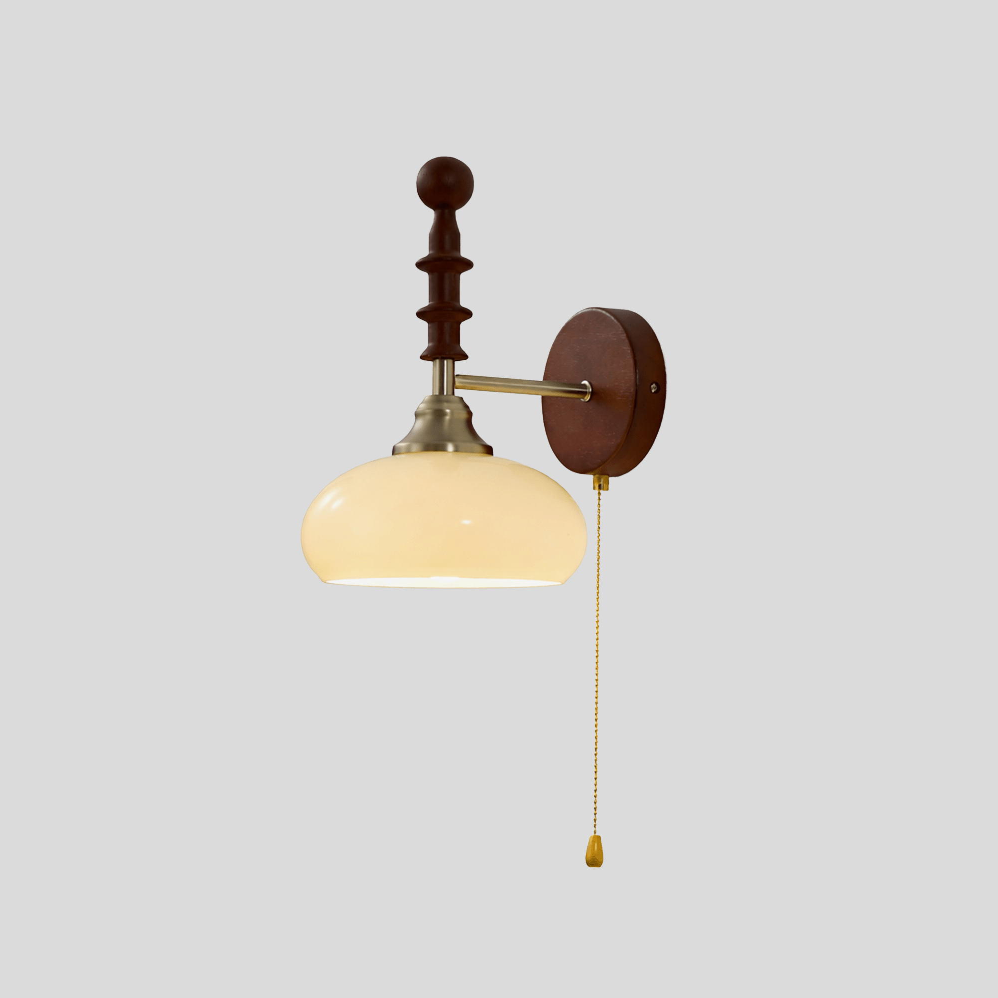 Brixton Heritage Wall Lamp – Vintage Wood Brass Pull Chain Bedside Wall Sconce