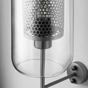 Vertical Glass Tube Wall Lamp Sconce – Perforated Brass Cylinder LED Fixture with Clear Dome Shade