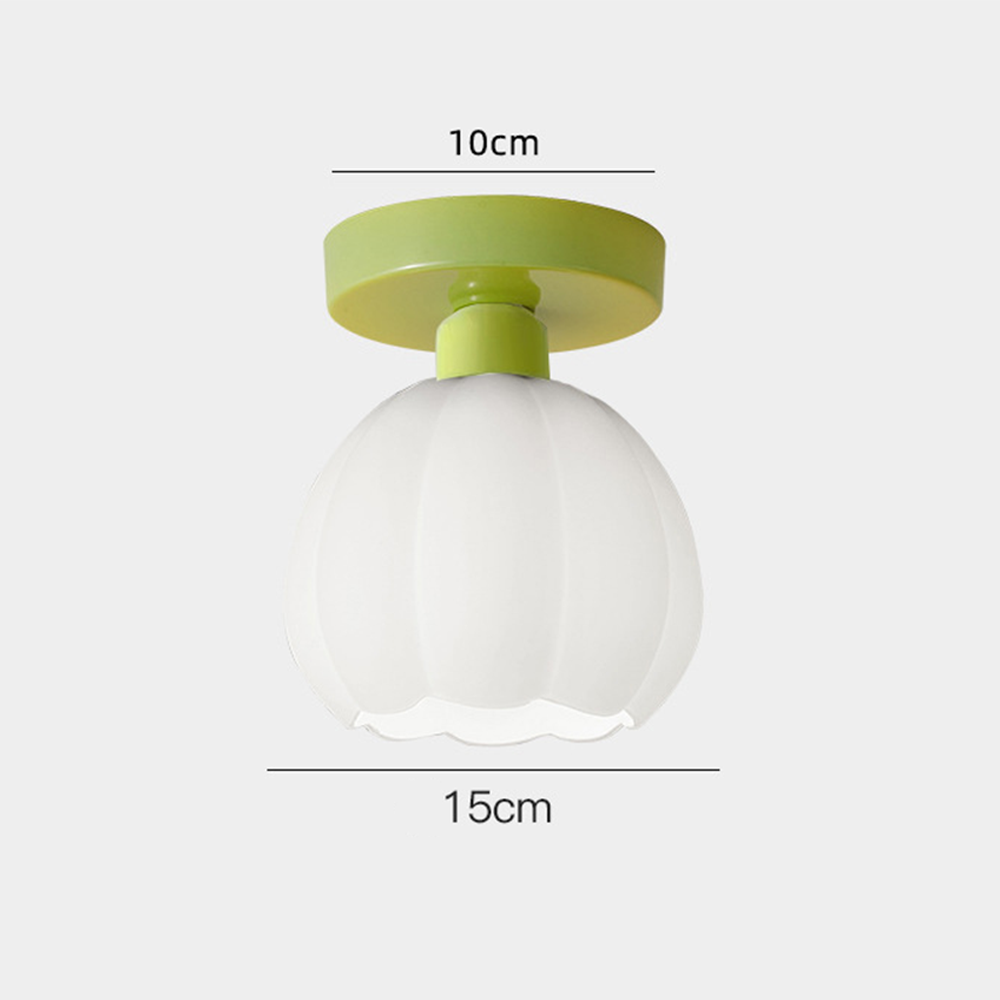 Petalia Flush Mount Ceiling Light – Modern Frosted Glass Shade Green Base Decorative Lighting Bedroom Kitchen